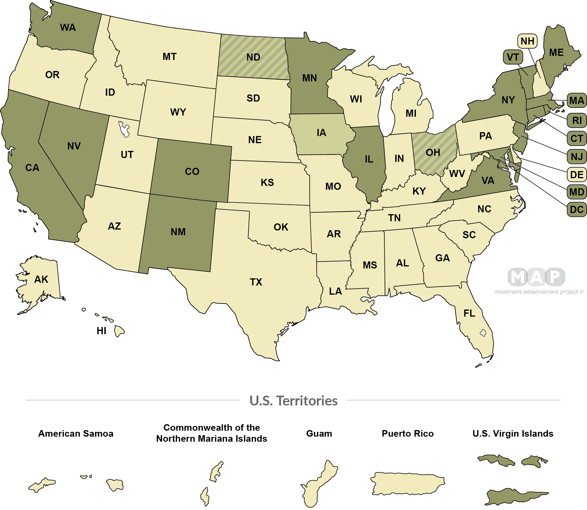 Map of the division of the states before the start of the Civil